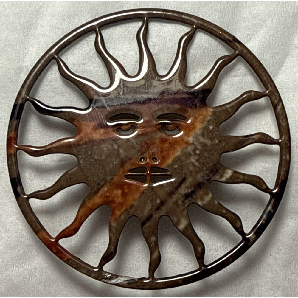 Vintage Multicolor Enamel Sun Sunburst Celestial Face Circle BroochPB146